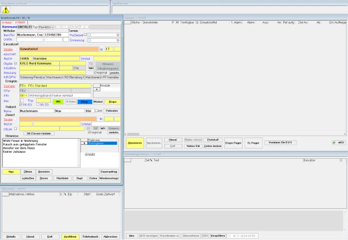 Bildschirmfoto vom Einsatzleitsystem